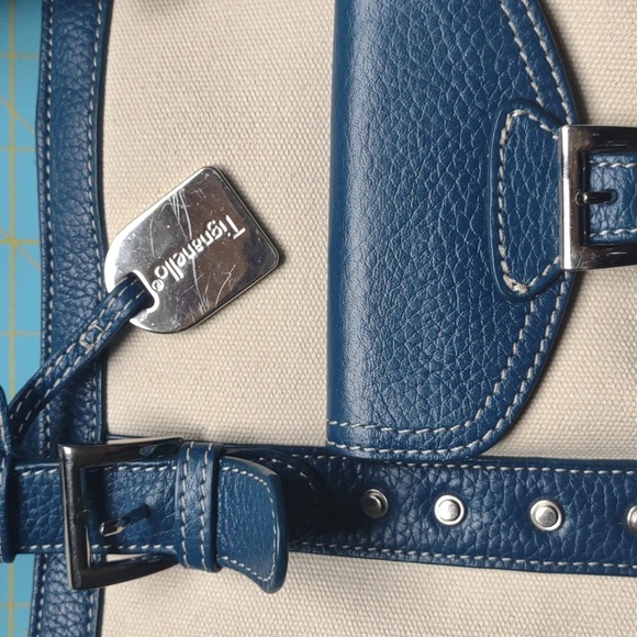 Tignanello Cream Canvas with Blue Trim Two-Tone Double-handled Handbag - Picture 4 of 10